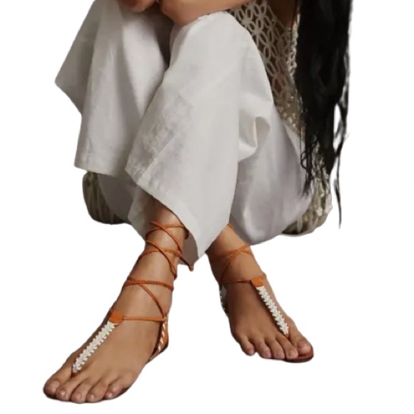 🌟Host Pick🌟NIB Anthropologie Tie Up Thong Sandals Cedar Leather Size EU 39 US 8 - Picture 2 of 13